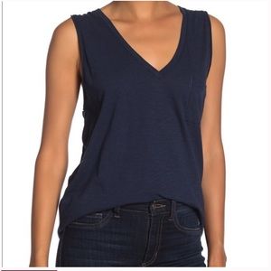 Whisper Cotton V-Neck Pocket Tank in navy